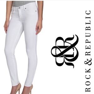 Rock & Republic Metallic White Gold Paisley Hamburg Skinny Crop Jeans Size 12